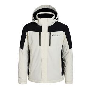 OutdoorMaster Men’s Ski Snow Jacket L White Black Hooded Winter Coat